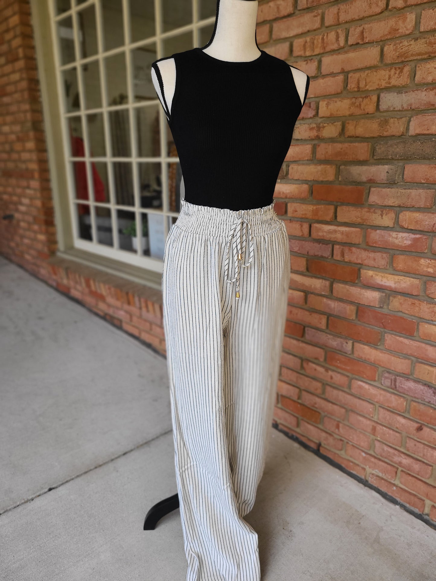 Allie, Striped Linen Smock Waist Pants