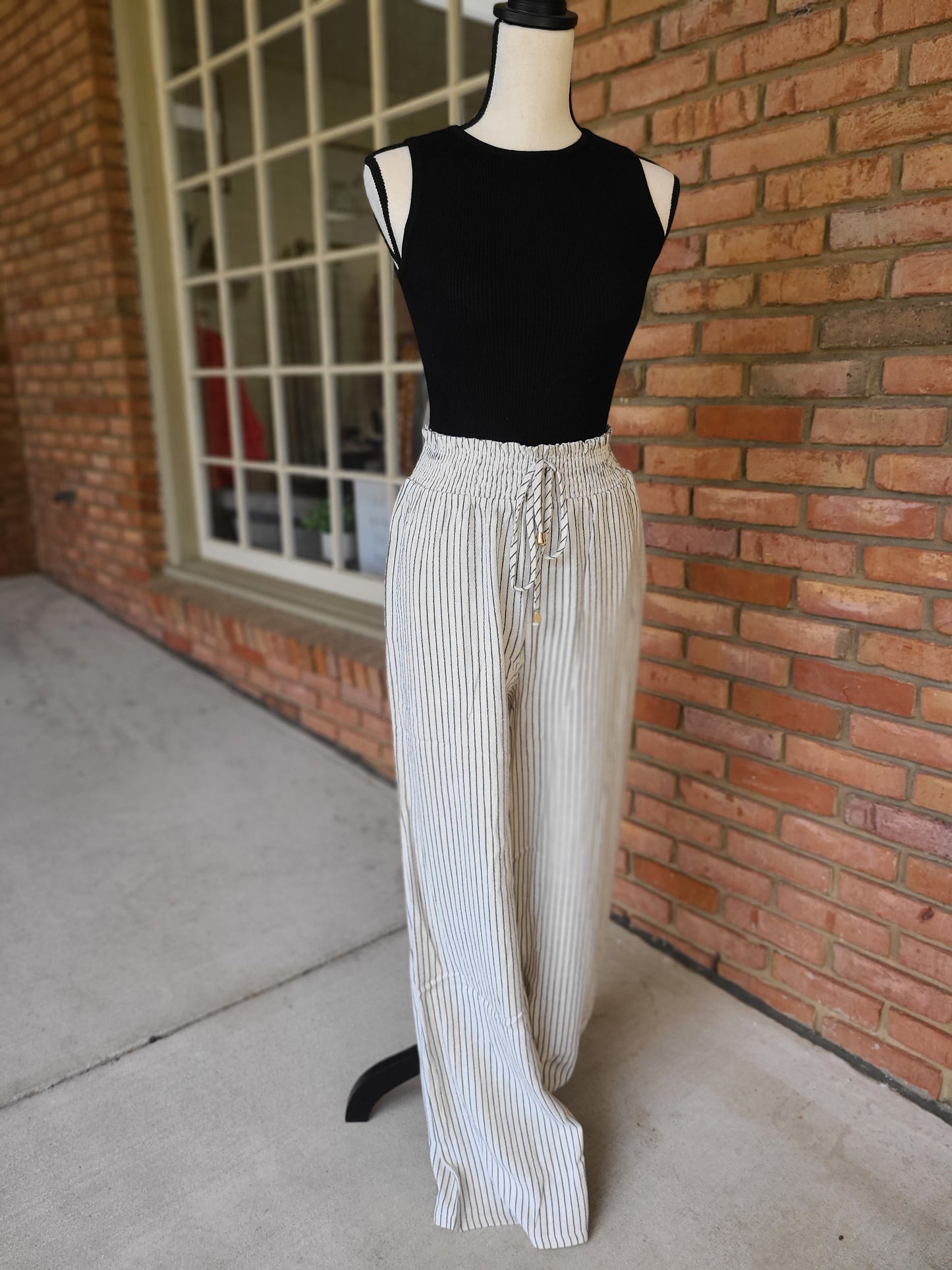 Allie, Striped Linen Smock Waist Pants