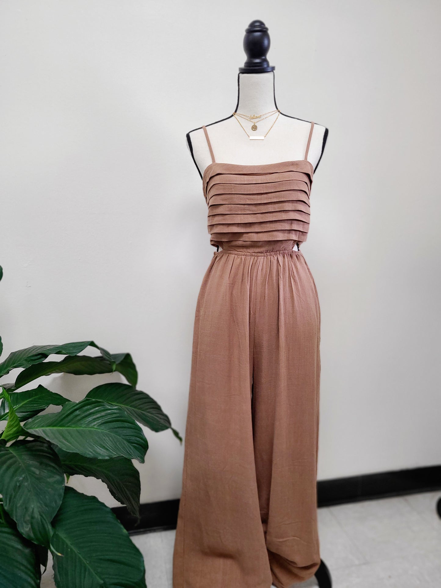 Camel Linen Blend Jumpsuit