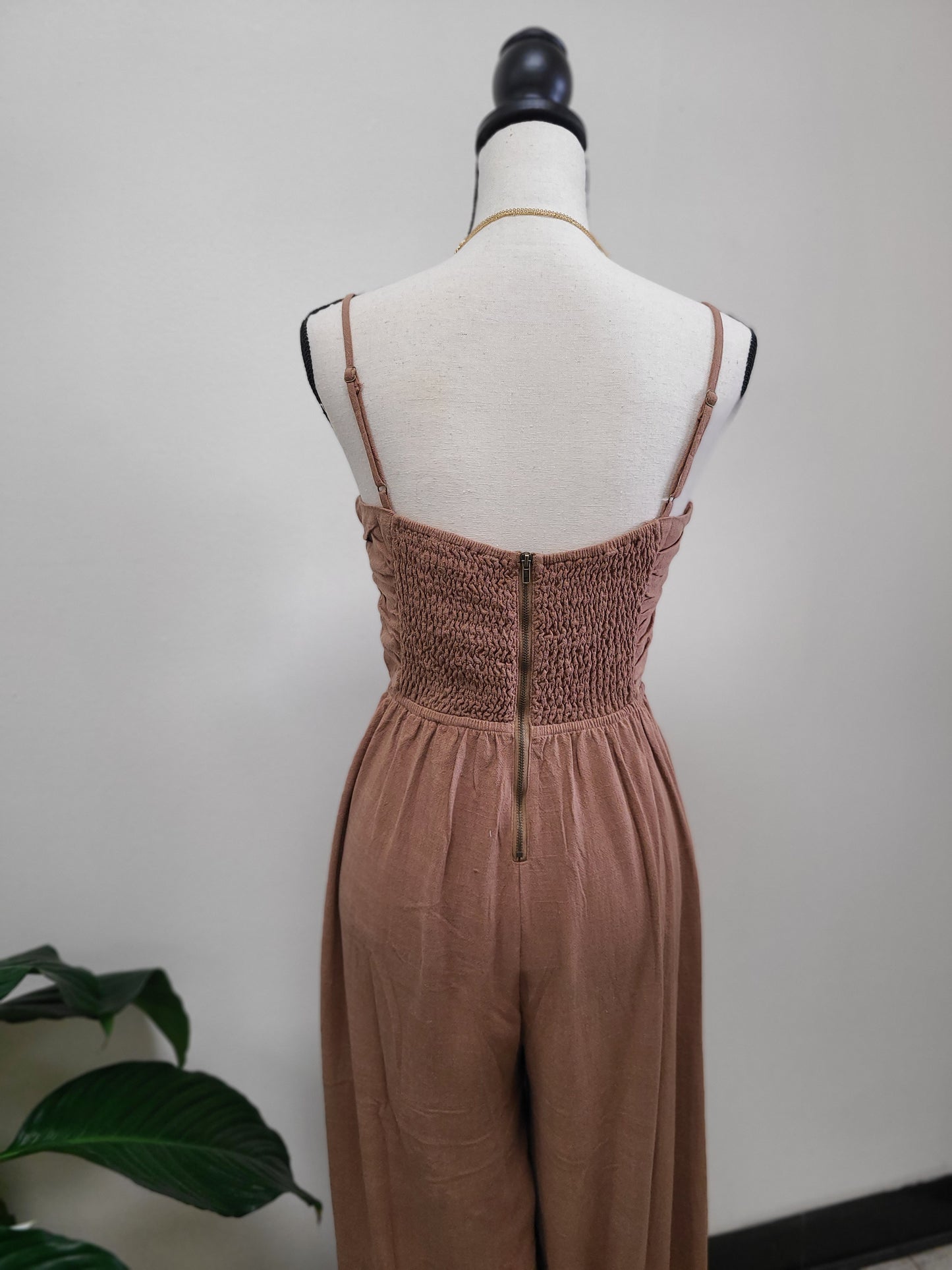 Camel Linen Blend Jumpsuit