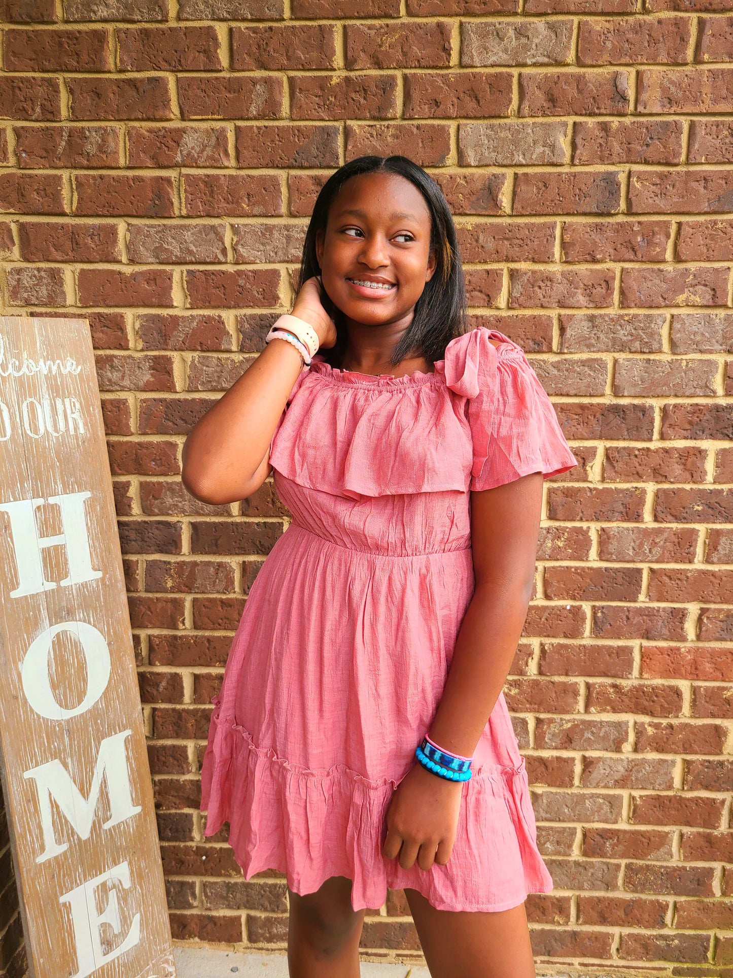 Cold Shoulder Ruffle Dress-Rosewood