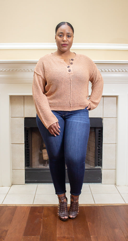 Henley Sweater (Tan Sweater w/buttons)