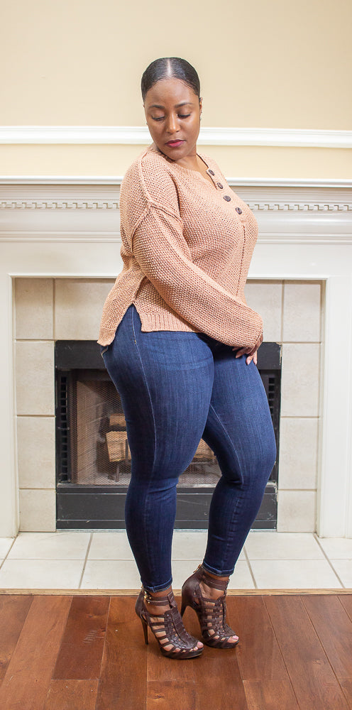 Henley Sweater (Tan Sweater w/buttons)