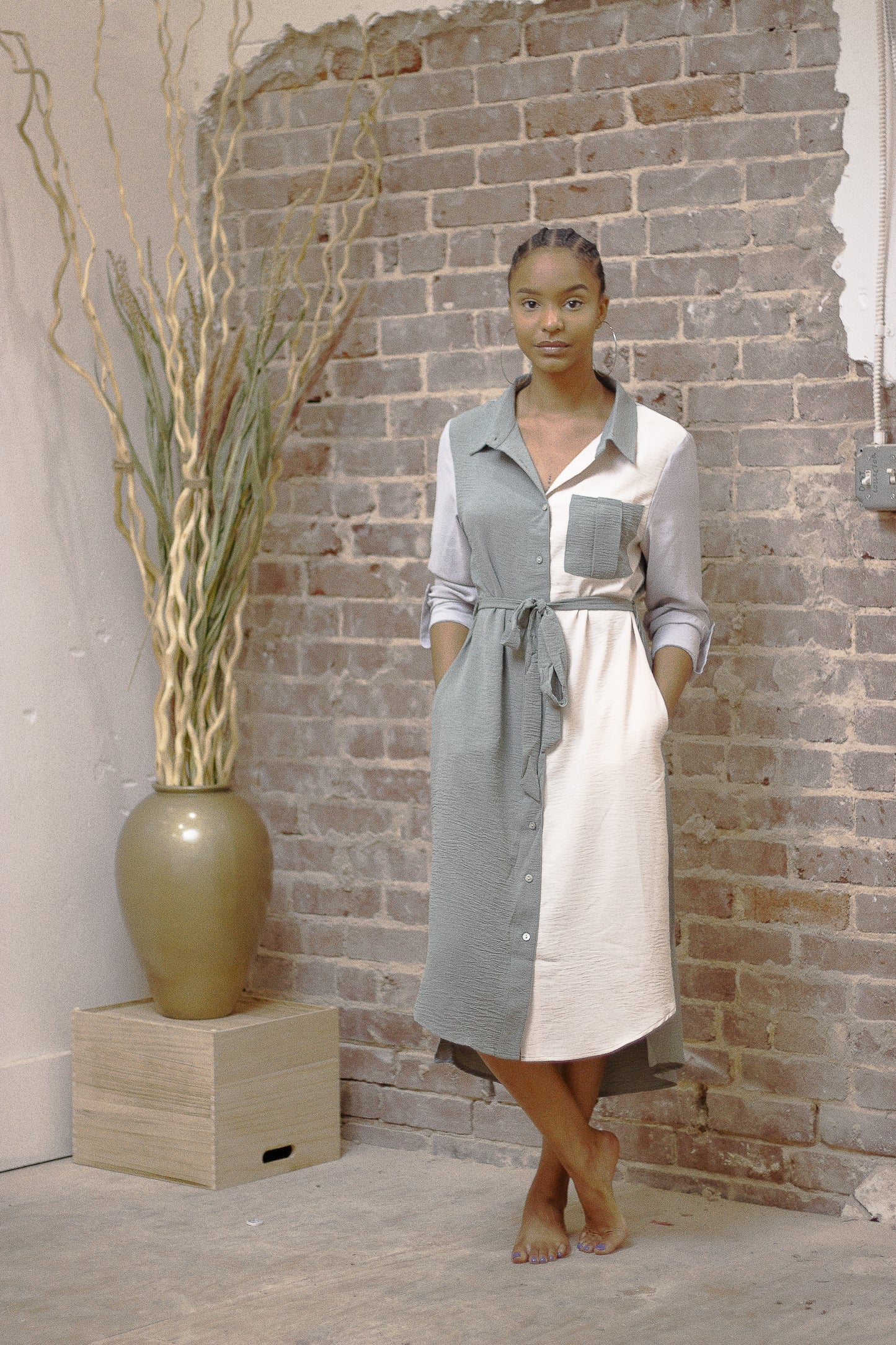 Kelley Color Block Shirt Dress