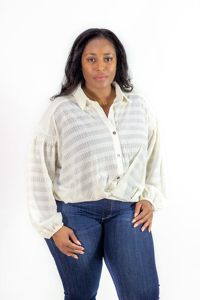 Ivory Knit Button Down Top