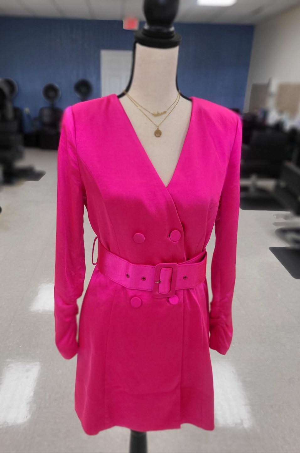 Hot Pink Satin Blazer Dress