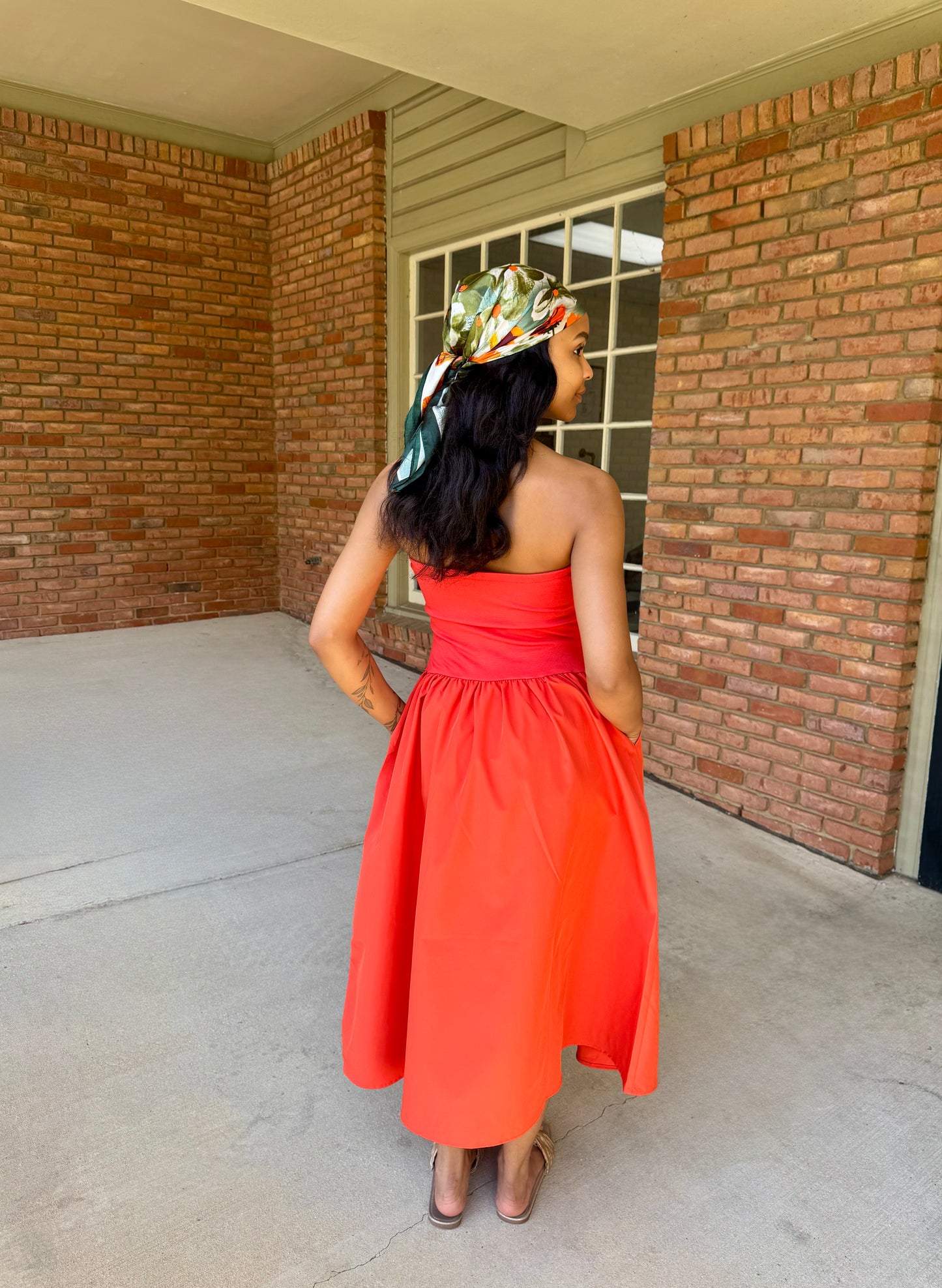Strapless Midi Dress-Tangerine
