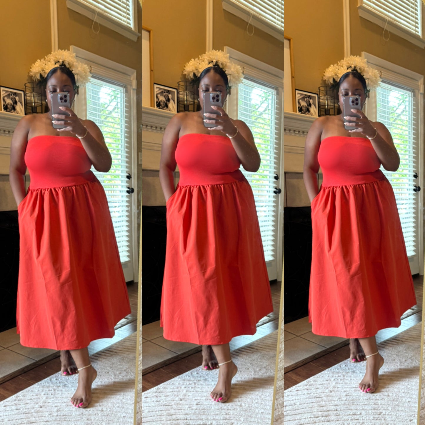 Strapless Midi Dress-Tangerine