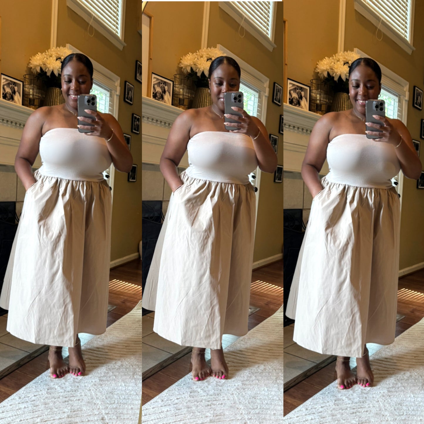 Strapless Midi Dress-Tan