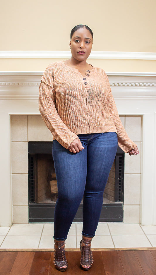 Henley Sweater (Tan Sweater w/buttons)