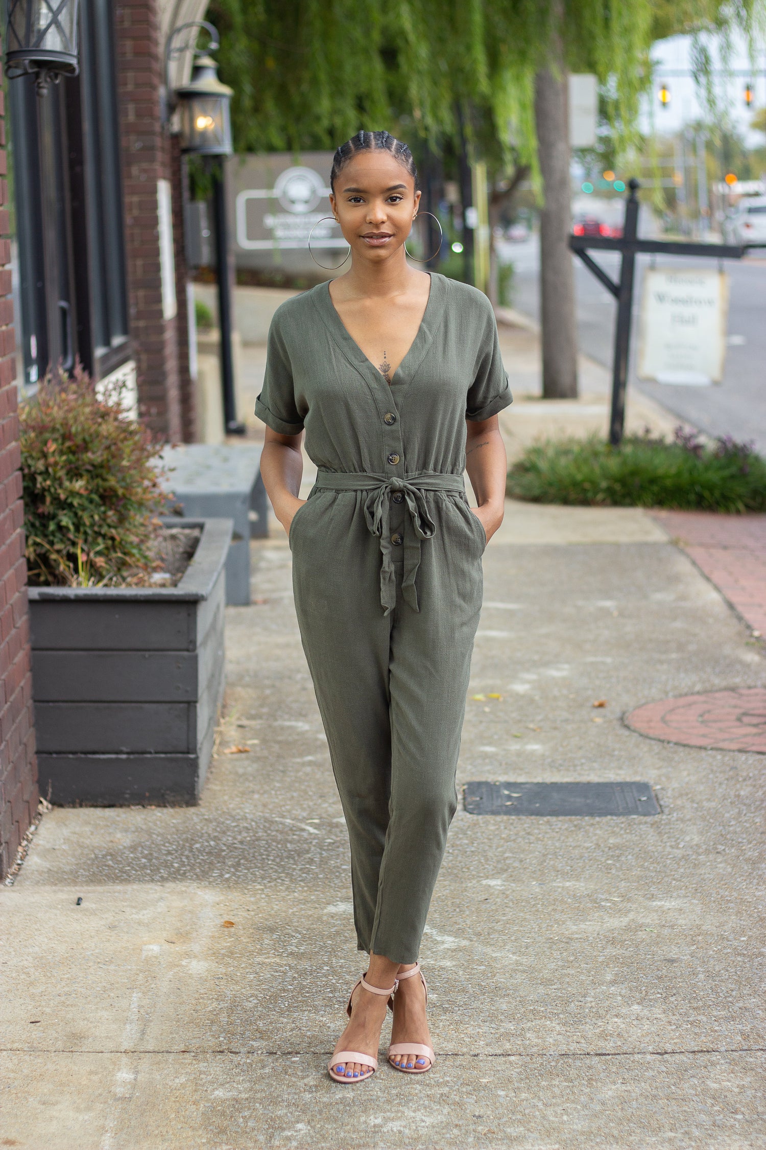 Olive green jumpsuit outfit ideas cheap