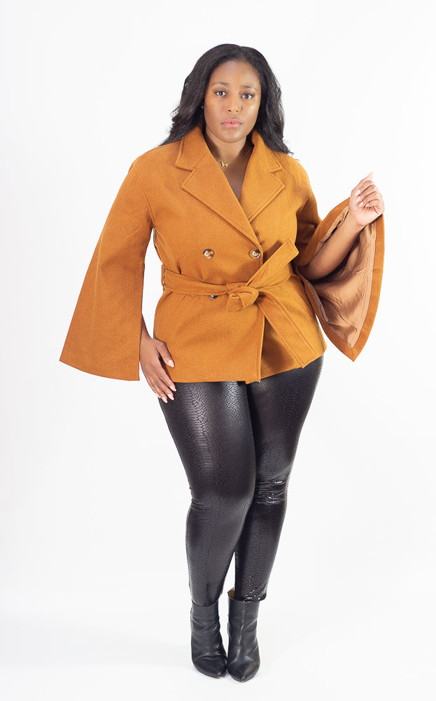 Belted cape jacket on sale
