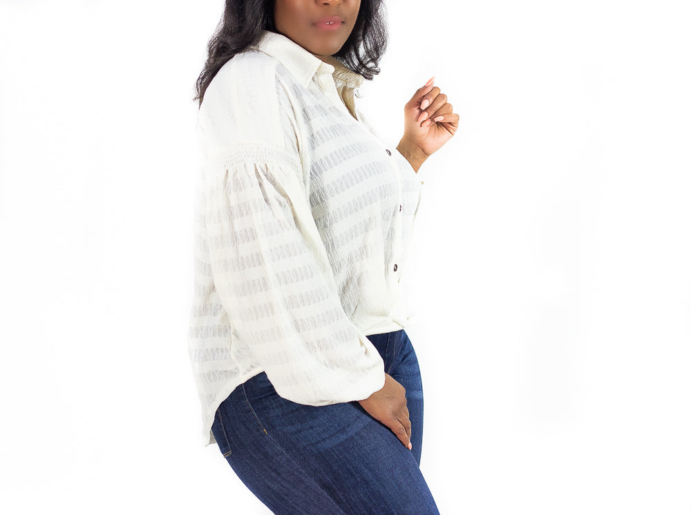 Ivory Knit Button Down Top