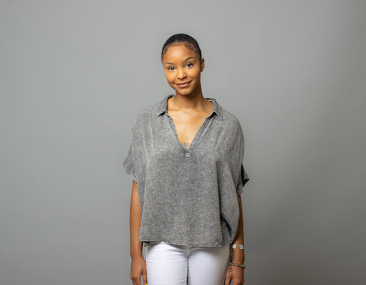 Charcoal Sheared Shoulder Top