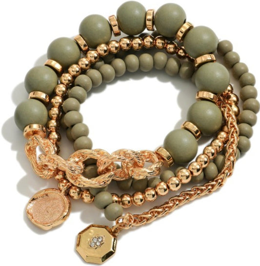 Green Beaded Stretch Bracelet